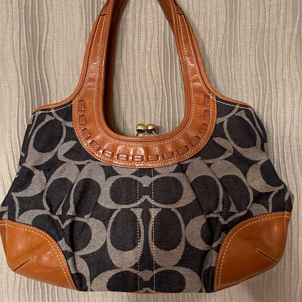 Authentic Coach Ergo Kisslock Signature Denim Satchel